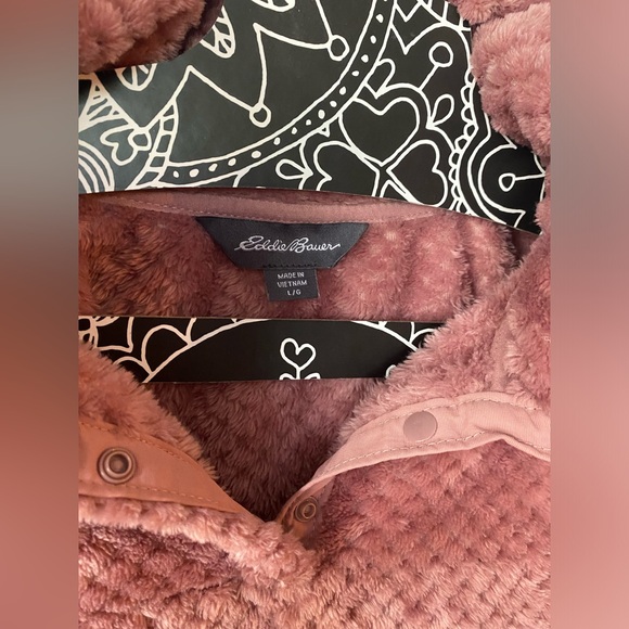 Eddie Bauer Fleece Faux Fur Zip Sweatshirt Large Lg NWOT Barbiecore Soft Pink - Picture 3 of 7